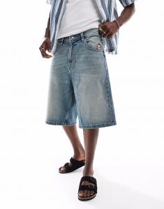 Hollister супер мешковатые джинсовые шорты с вышивкой, средняя стирка