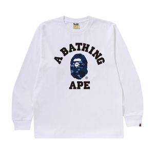 Футболка BAPE Color Camo College Long-Sleeve Tee, White/Navy