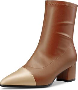 Ботильоны Castamere с массивным каблуком средней высоты, заостренным носком и закрытым мысом, короткие с молнией, для вечеринок, базовая классика, каблук 2,0 дюйма, Brown