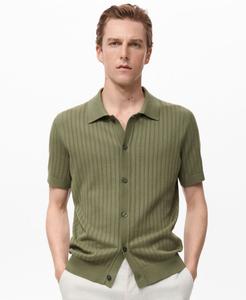 Мужская хлопковая рубашка с ажурным декором MANGO, Green