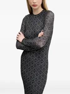 Платье макси с длинными рукавами и принтом HUGO, серый
