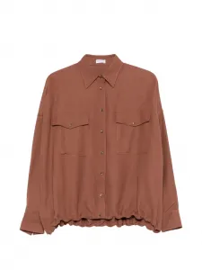 Топ с собранными деталями и карманом Brunello Cucinelli, коричневый