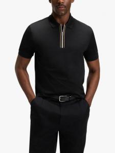 BOSS футболка-поло с короткими рукавами и молнией из чистого хлопка HUGO BOSS, Black/Multi