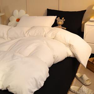 AVIVI Комплект постельного белья 1,5 м, 4 предмета, двойной кремовый молочно-белый, черный