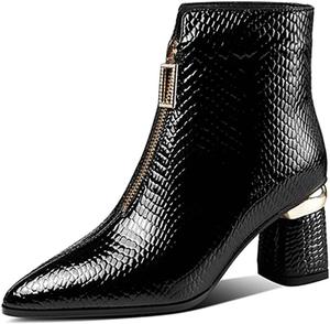 Женские ботильоны TinaCus из лаковой кожи, ручной работы, с заостренным носком, массивным каблуком, на молнии спереди, большого размера, Black