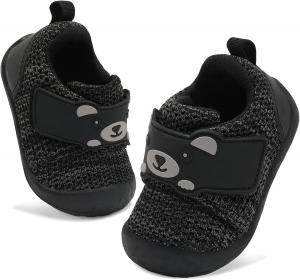 Детские прогулочные туфли FEETCITY, широкая обувь для малышей, кроссовки для мальчиков и девочек, обувь для новорожденных, дышащая обувь для малышей, обувь без шнурков, черный/серый