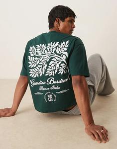 Футболка свободного кроя ASOS DESIGN из плотной ткани с принтом листьев зеленого цвета