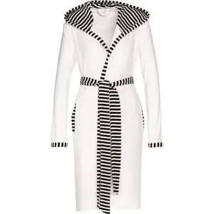 Женский банный халат Juno, идеален для сауны и СПА, гостиничный халат, утренний халат, 1 шт., с капюшоном, с полосатыми акцентами Vossen, белый