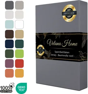 Простыня на резинке Premium 160 x 200 см - Антрацит | Джерси, простыня на резинке 150 г/м², глубина до 30 см | 100% хлопок Veluna Home