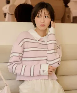 Свободный укороченный трикотажный свитер с воротником Jill By Jill Stuart, цвет Pink Border 1