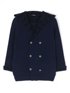Двубортный кардиган с логотипом Balmain Kids, синий