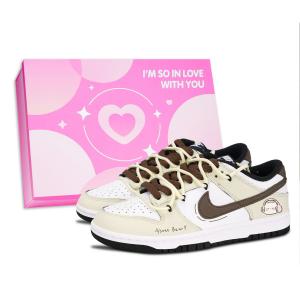 Nike Dunk Black White, Cute Bear Brown, устойчивые к истиранию низкие кроссовки для скейтбординга Unisex Khaki