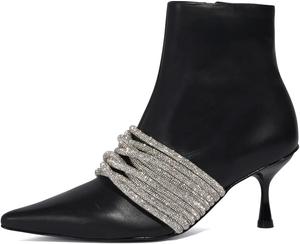 Женские офисные ботильоны XYD с низким каблуком-стилетом, стразами, ремешками, закрытым острым носком, боковой молнией, короткие ботинки для мероприятий, Black