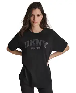 Спортивная женская футболка Varsity Satin Logo из хлопка большого размера DKNY, черный