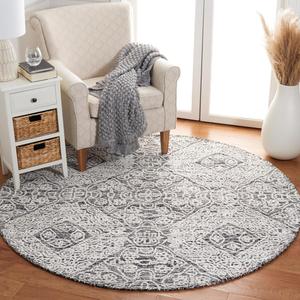 Ковер SAFAVIEH, 183 x 183 см, Precious Collection, круглый, Black & Ivory, ручной работы из шерсти и бамбукового шелка, идеален для помещений с высокой проходимостью в гостиной, спальне (PRE301Z)