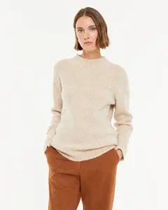 Женский джемпер вязаный с узором, длинные рукава, круглый вырез Paz Torras, бежевый