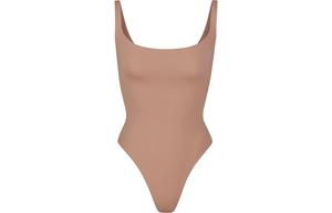 Skims Женское боди желтого, земляного и охристого цвета с квадратным воротником