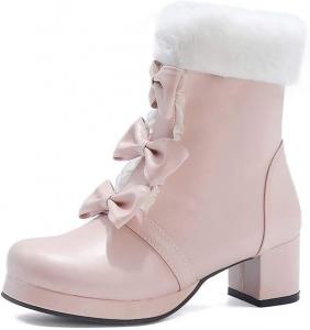 Женские ботинки Elyffany в стиле Лолита с платформой, средней толстой подошвой, боковой молнией и бантом, кожаные, до щиколотки, Pink