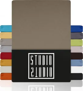 Простыня на резинке Basic 200x200 см, 100% чесаный хлопок, фирменное качество, трикотаж - серо-коричневый STUDIO