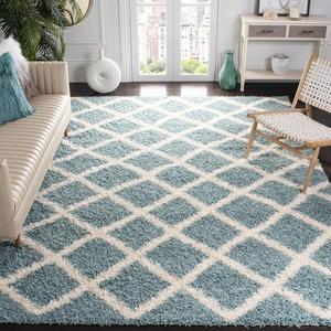 Ковер SAFAVIEH, 260 x 366 см, Dallas Shag Collection, Seafoam & Ivory, Trellis Design, без линьки и простой в уходе, идеален для помещений с высокой проходимостью в гостиной, спальне (SGD258C)