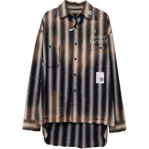 Винтажная полосатая рубашка с эффектом потертости Maison Mihara Yasuhiro, черный