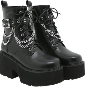 Женские ботинки CrazycatZ из веганской кожи с металлическим эффектом в стиле панк и готика на платформе, Black-D
