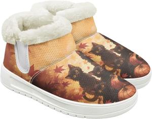 Зимние женские ботинки, утепленные флисом, теплые короткие ботильоны для улицы, противоскользящие и удобные Hechitok, Black Cat Pumpkin