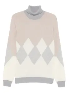 Свитер с воротником-стойкой и ромбовидным узором Ferrante, светло-коричневый