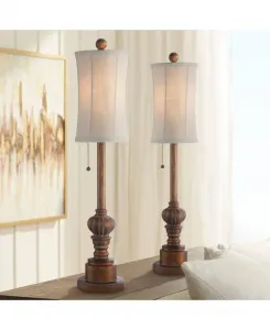 Традиционные настольные лампы для буфета, высота 71 см, комплект из 2 штук, теплый коричневый оттенок дерева, тканевый абажур, для столовой Regency Hill
