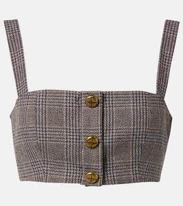 Клетчатый бюстгальтер-топ из хлопка и льна Self-Portrait, коричневый