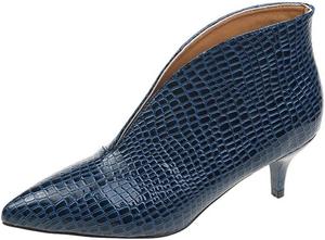 Женские ботильоны на каблуке-китен, туфли с заостренным носком из лакированной кожи, ботильоны Челси на каблуке-шпильке, туфли для вечеринок, выпускного, клуба, короткие ботинки (Цвет: винный, каблук-шпилька, размер: 10 US) HOTRA, 10 Blue Stiletto Heel