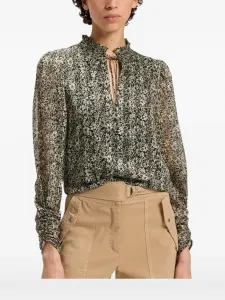 Блузка с цветочным принтом и оборками Boss, черный