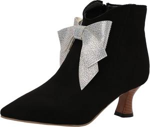 Женские ботильоны с острым носком на молнии с бантиками XIEPP, Black