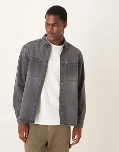 Рубашка ASOS DESIGN с длинными рукавами и карманами из серого денима