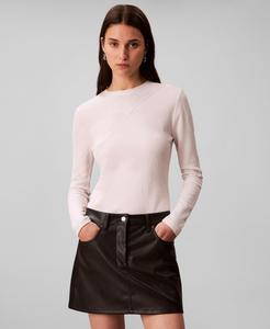 Женская облегающая блузка с длинными рукавами из фактурного трикотажа Calvin Klein, Chalk