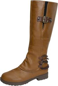 Женские ботинки Oiangi Western 2022 зима, модные, с круглым носком, ремешком с пряжкой, массивным низким каблуком, средней высоты, однотонные, повседневные, для улицы, Khaki