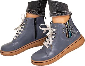 Ботильоны для женщин, женские кожаные ботинки на шнуровке с боковой молнией, ретро с круглым носком, женские повседневные удобные плоские кроссовки, уличная нескользящая обувь для прогулок Generic, Blue