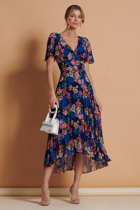 Плиссированное шифоновое платье макси с высоким низким вырезом Jolie Moi, синий