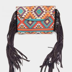 Сумка-пояс из искусственной замши с кисточками и узором в стиле бохо FASHNZFAB, коралловый