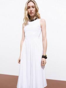 Платье миди без рукавов от Nicole из хлопковой смеси с круглым вырезом Mango