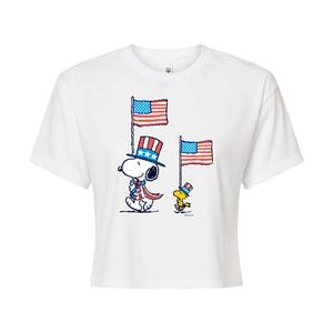 Укороченная футболка с флагом March для юниоров Peanuts Snoopy & Woodstock Licensed Character, белый