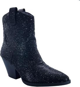 Женские ковбойские ботильоны ABSOLEX с острым носком и стразами, Black
