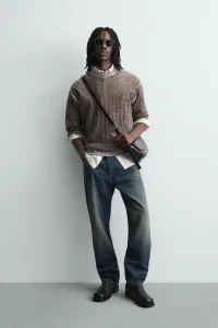 Абстрактный жаккардовый джемпер Zara, коричневый