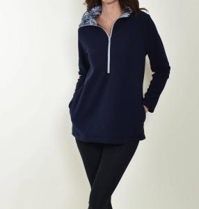 Верхняя туника Portsmouth на молнии 1/4 из темно-синего денима с цветочным принтом Southwind