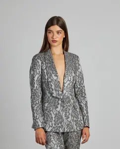 Женский жаккардовый блейзер с принтом и передними карманами Alma en Pena, серебряный