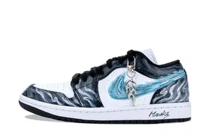 Jordan Эйр 1 Коверидж дышащие низкие винтажные баскетбольные кроссовки женские черно-бело-зеленые и черно-бело-голубые, цвет Black White Blue