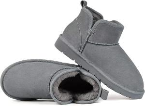 Женские зимние ботинки OOW с натуральной замшей, короткие удобные ботильоны для снега, с мягкой подкладкой, теплые, повседневные, уютные обувь для дома и улицы, Grey