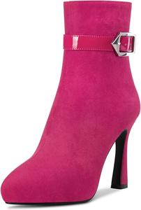 Женские ботильоны Castamere с острым носком, высокой платформой и каблуком-стилет, короткие с молнией и пряжкой, сексуальные каблуки 10 см, Magenta Peach Red A