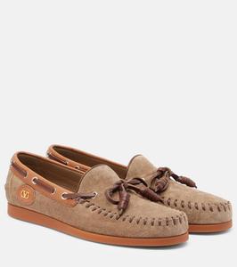 Повседневные замшевые мокасины Palm Avenue с логотипом V Valentino Garavani, Dark Khaki-Tobacco/Bark Brown