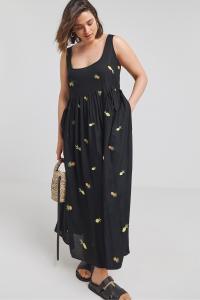 Платье миди из поплина с вышивкой Simply Be, черный